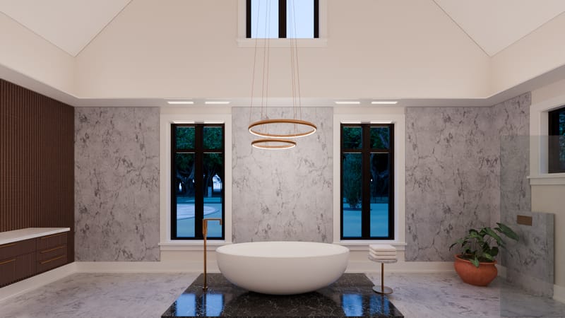 The primary bath of the Traditional House, a house drawn by Noble's Crest (rendered illustration).
