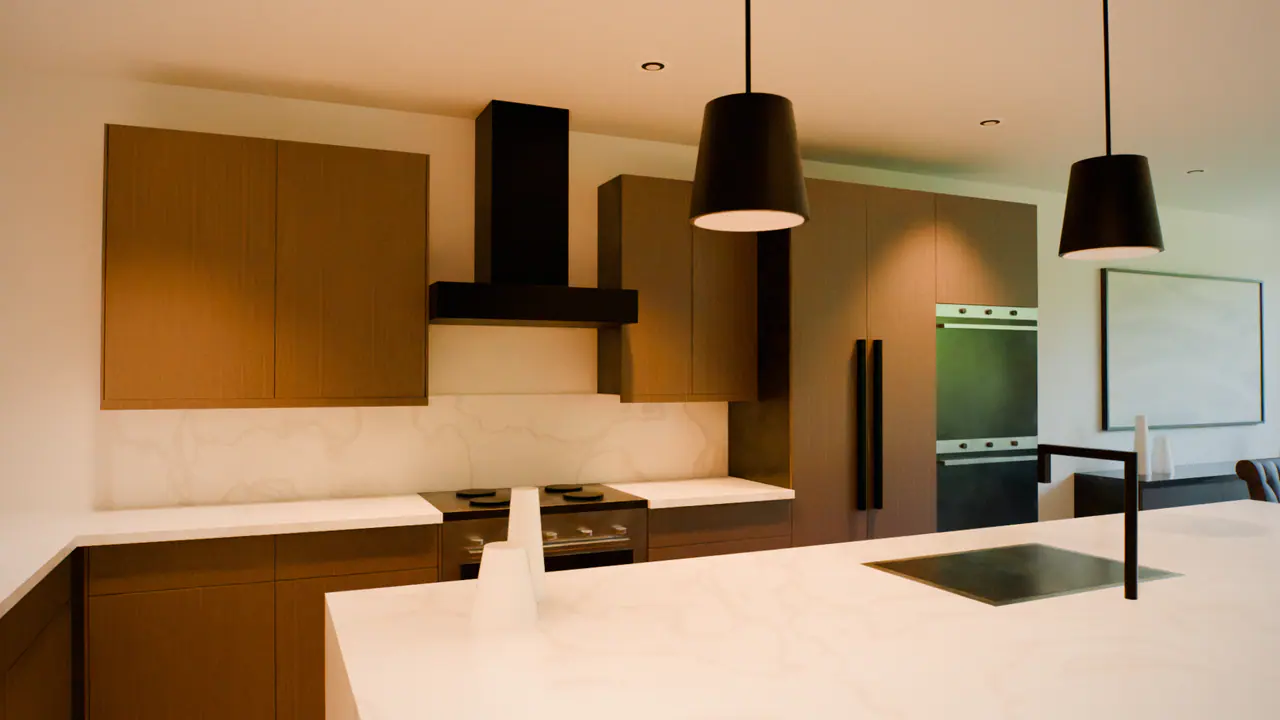 The range hoods in the kitchen of the Family House, in a frame of its walk.