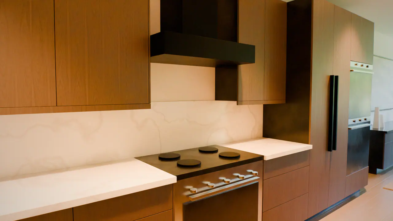 The ranges in the kitchen of the Family House, in a frame of its walk.