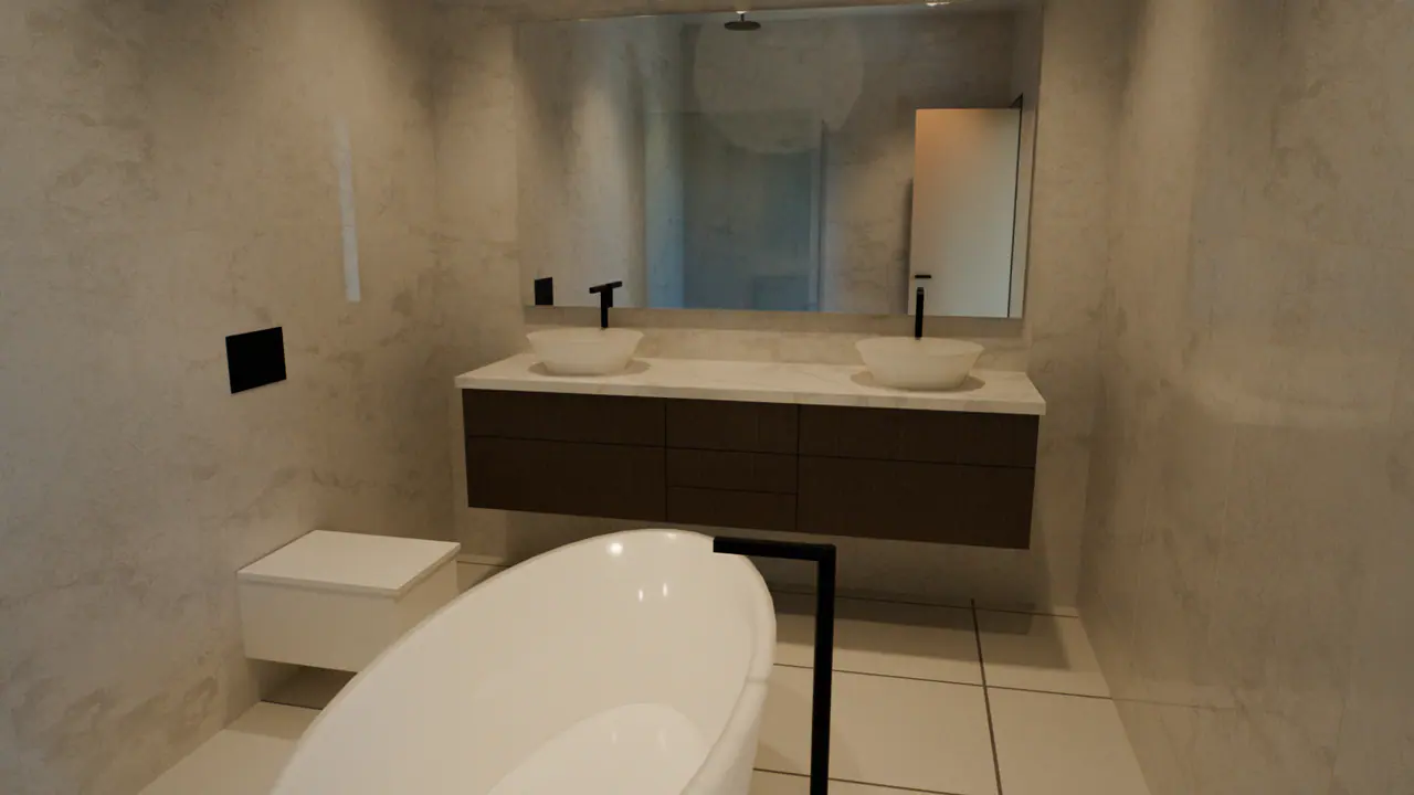 The cabinet in the bedroom 5's bath of the Family House, in a frame of its walk.