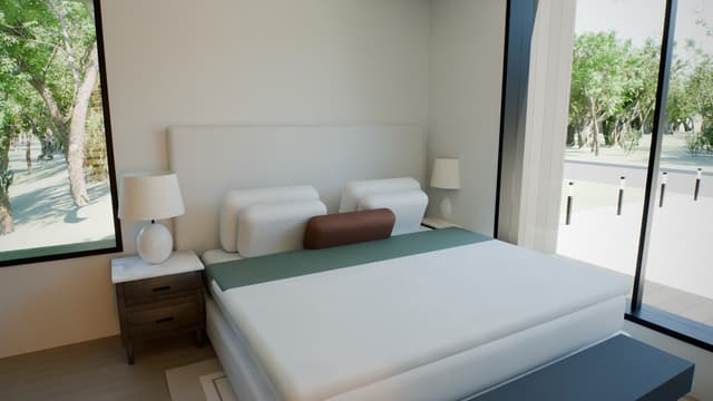 The guest bedroom, on the main floor — the Family House, a house modelled by Noble's Crest (rendered illustration).